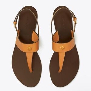 Tory Burch Brown and Tan Leather T-Strap Sandals